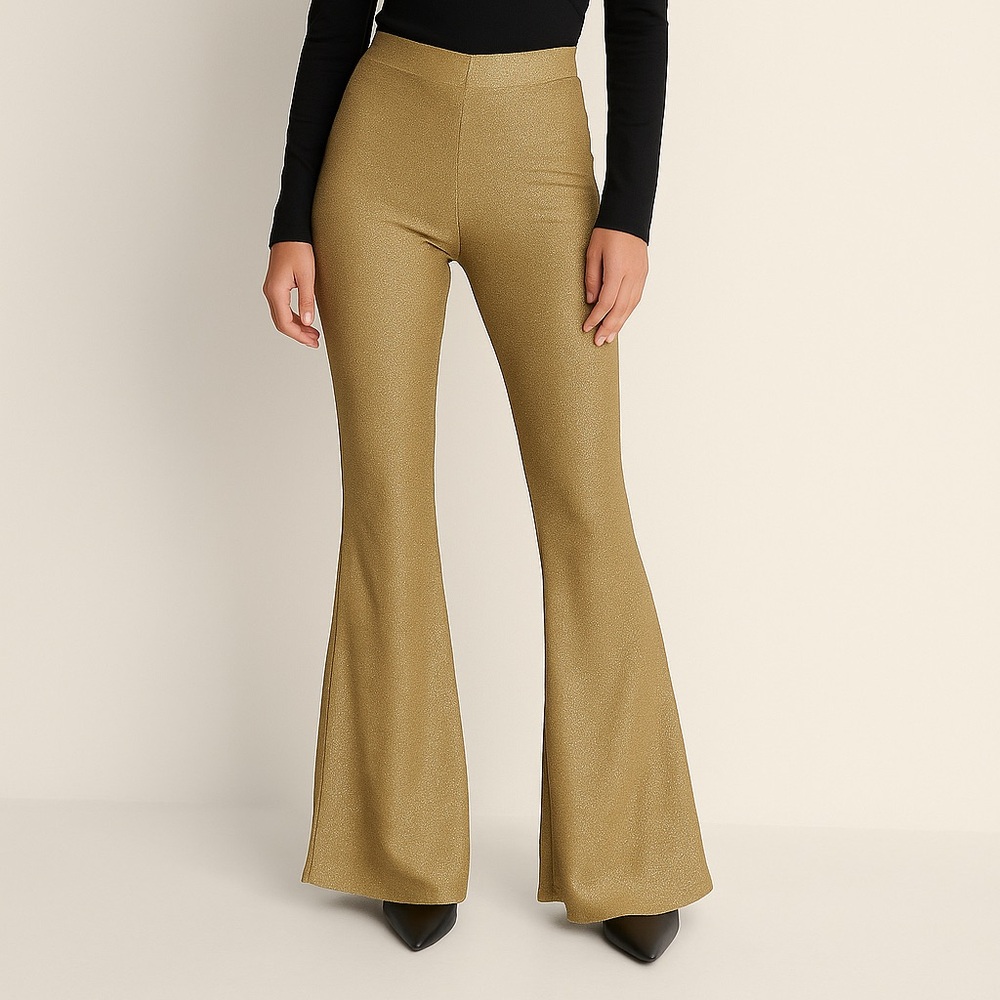 Forever 21 Gold Glitter High-Rise Flare Pants